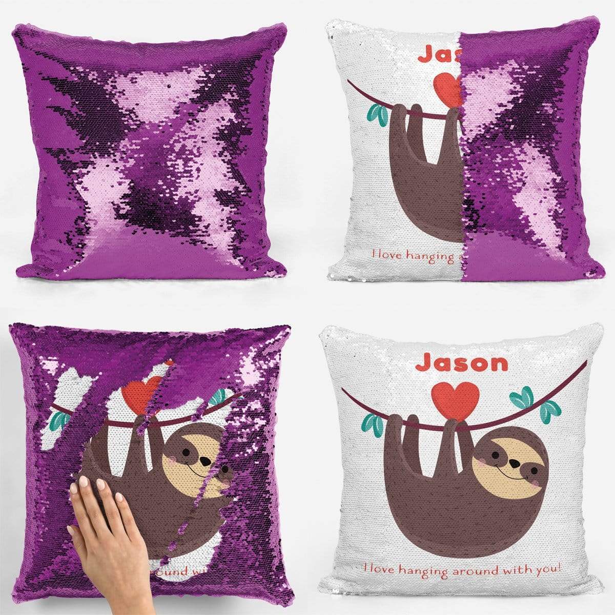 Sloth Valentines Sequin Magic Cushion